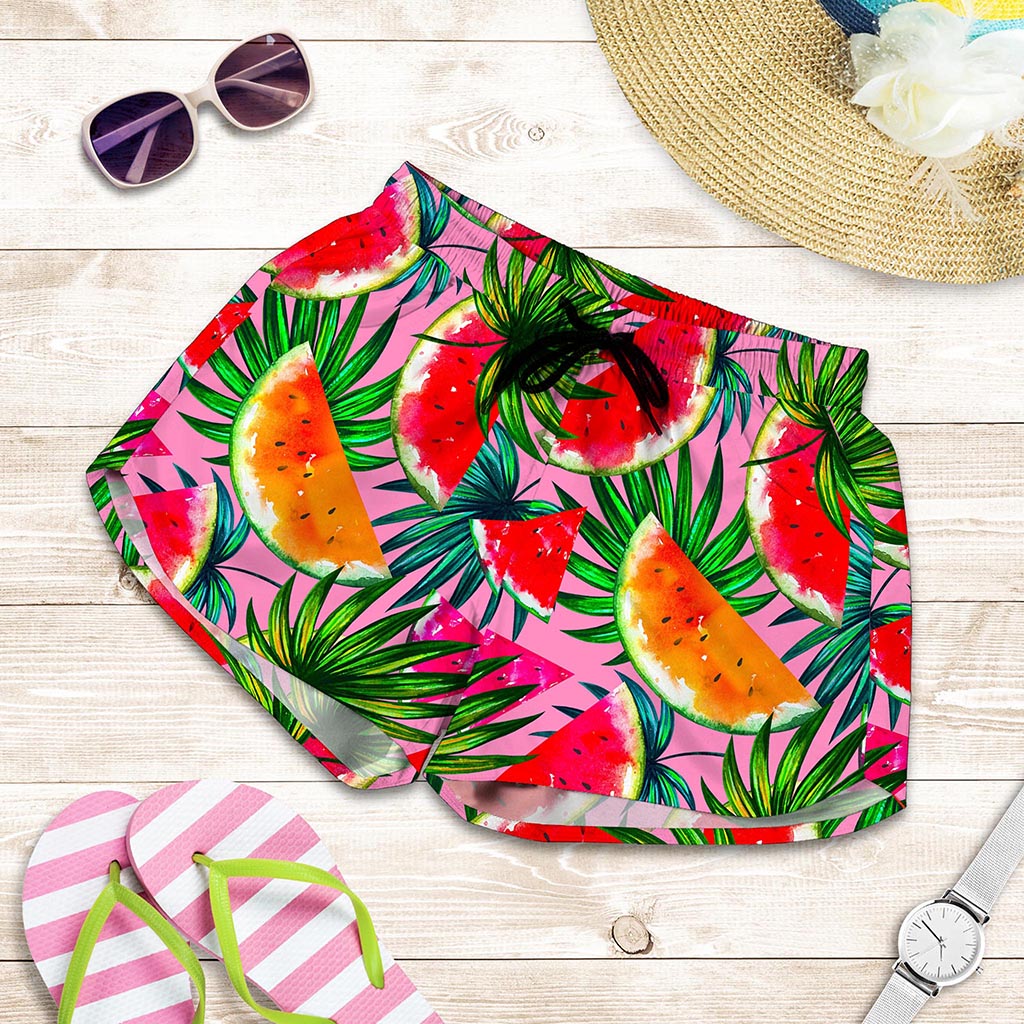 Colorful Leaf Watermelon Pattern Print Women's Shorts