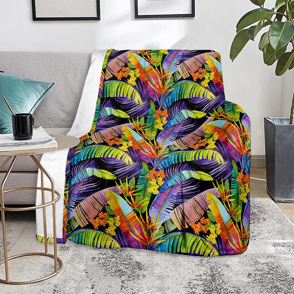 Colorful Leaves Tropical Pattern Print Blanket