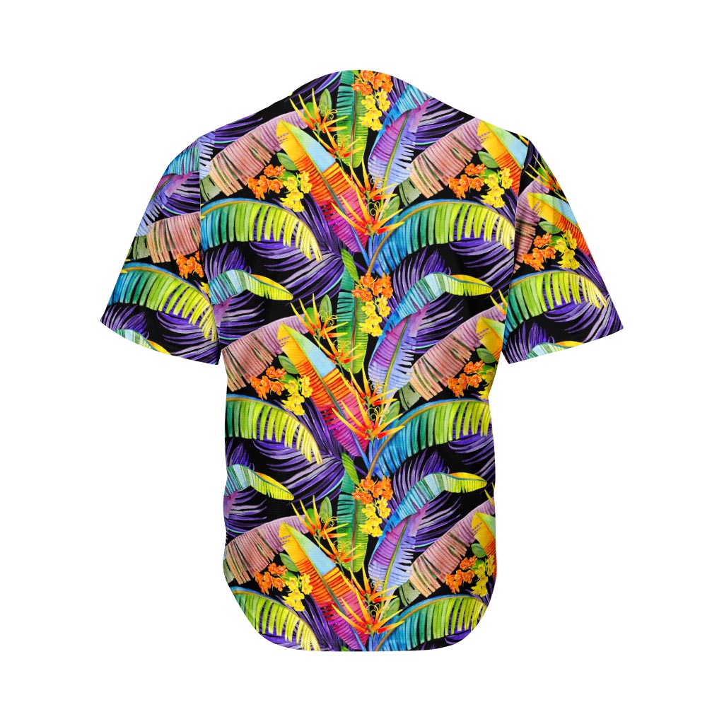 Colorful Leaves Tropical Pattern Print Men's Baseball Jersey
