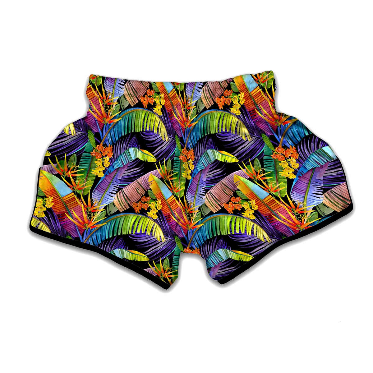Colorful Leaves Tropical Pattern Print Muay Thai Boxing Shorts