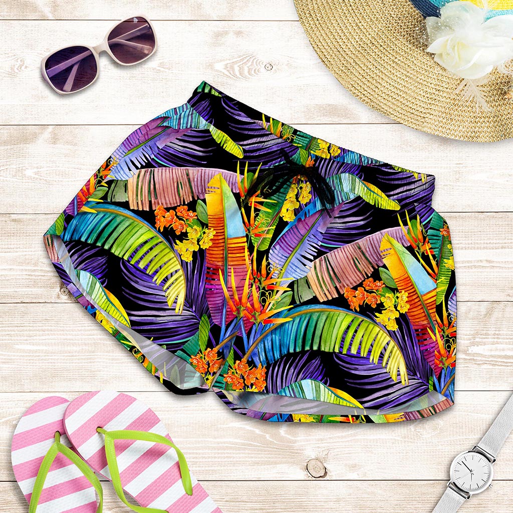 Colorful Leaves Tropical Pattern Print Women's Shorts