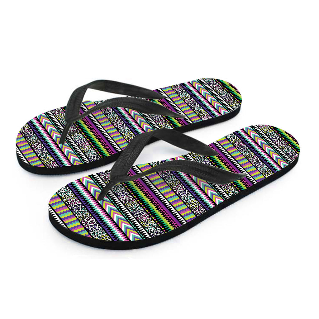 Colorful Leopard Navajo Tribal Print Flip Flops