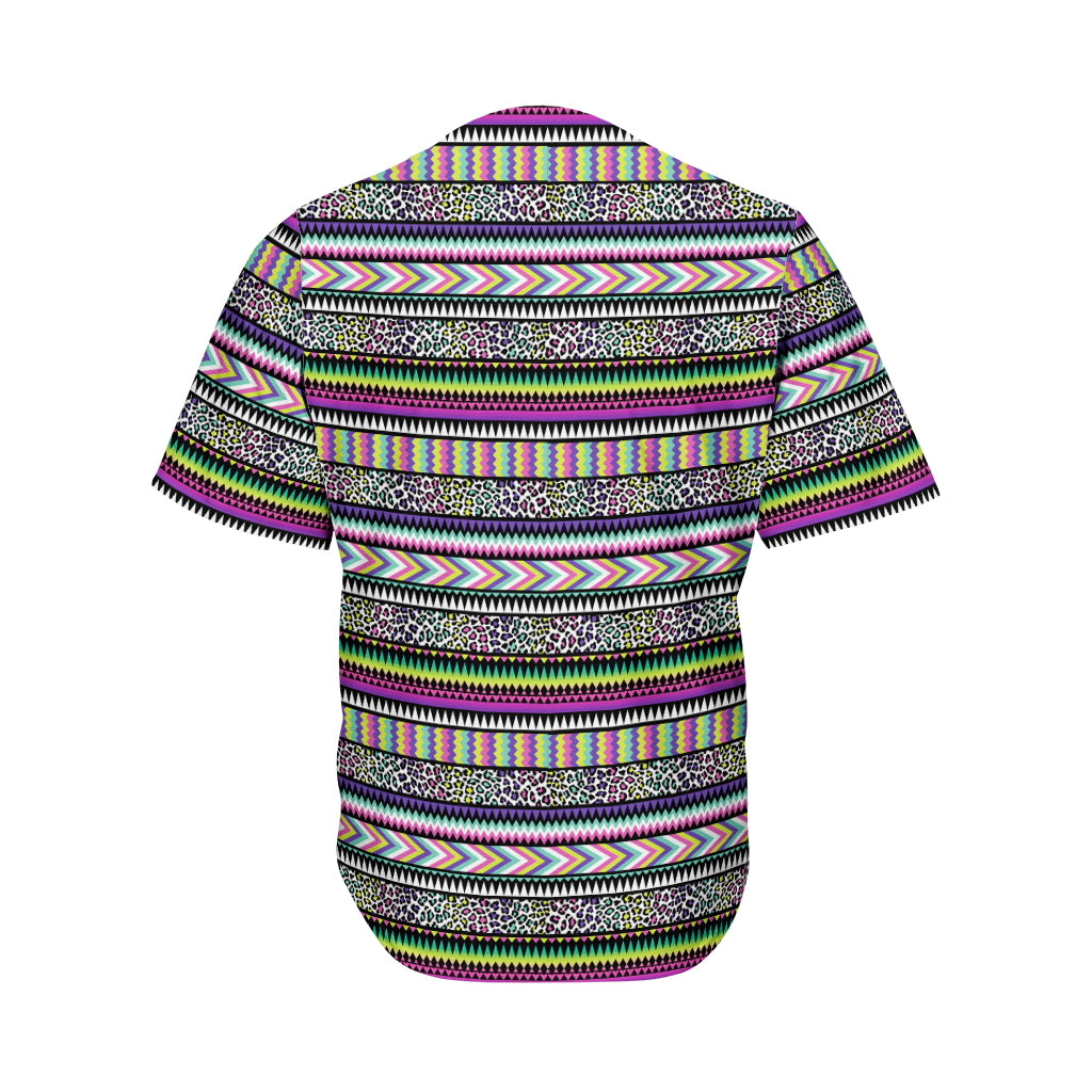 Colorful Leopard Navajo Tribal Print Men's Baseball Jersey