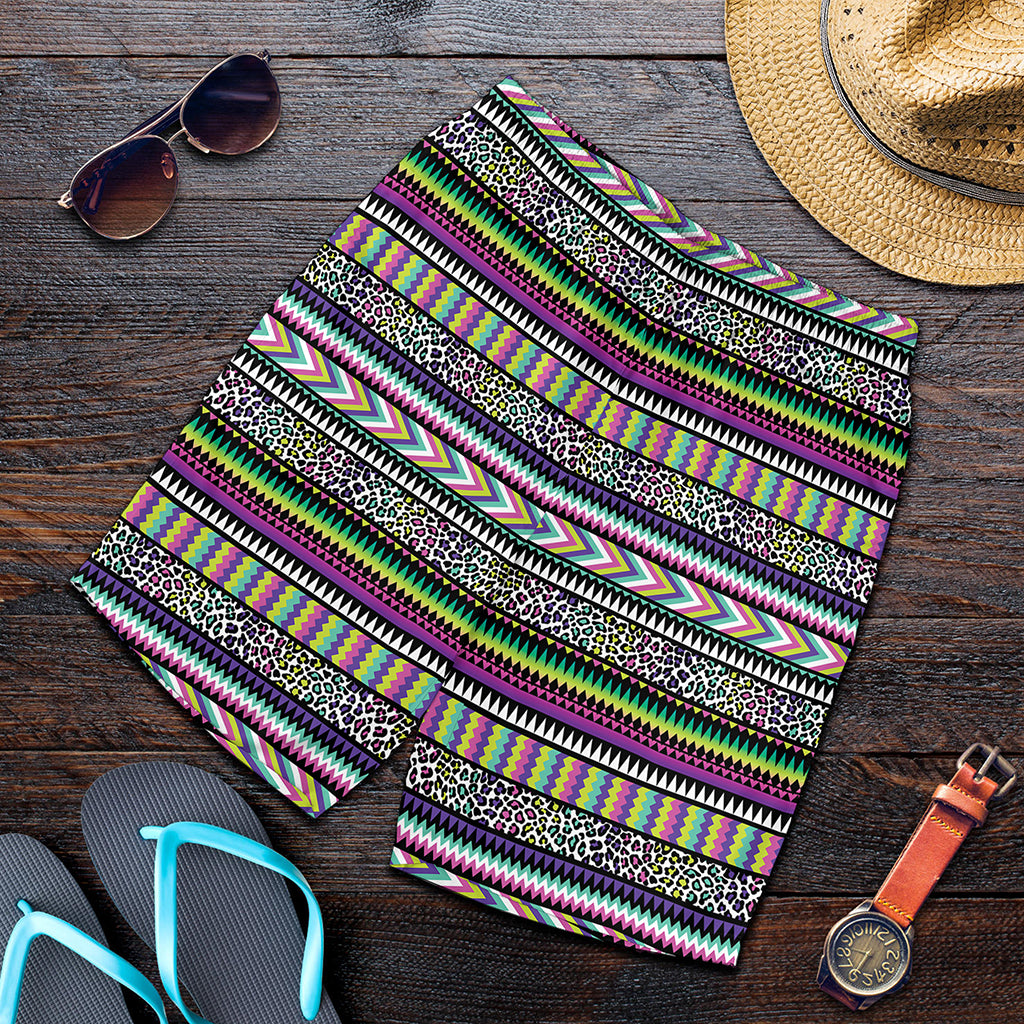 Colorful Leopard Navajo Tribal Print Men's Shorts