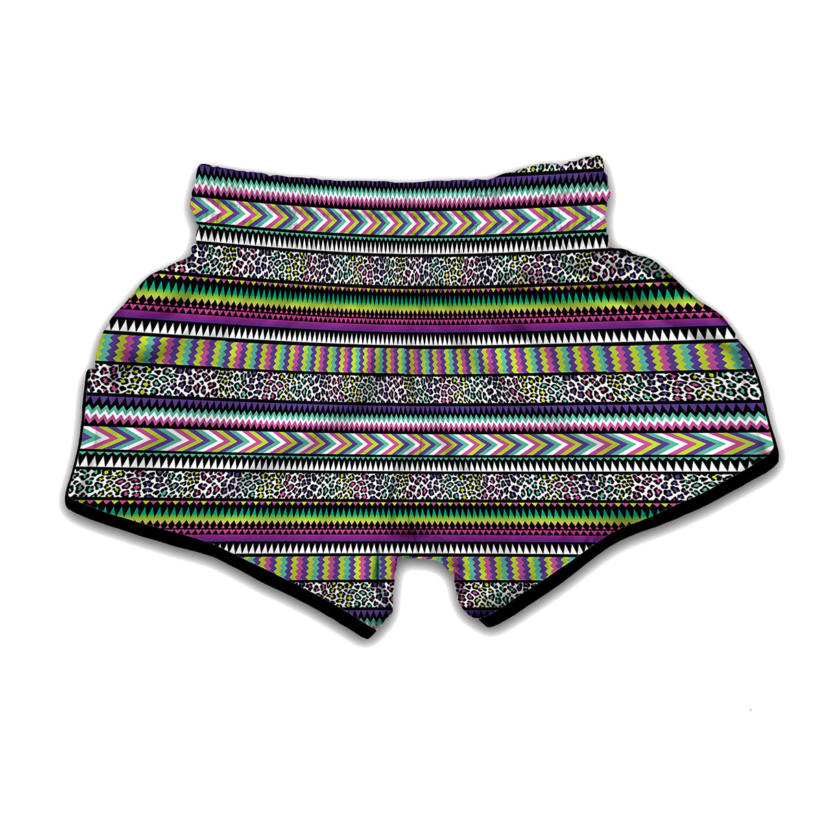 Colorful Leopard Navajo Tribal Print Muay Thai Boxing Shorts