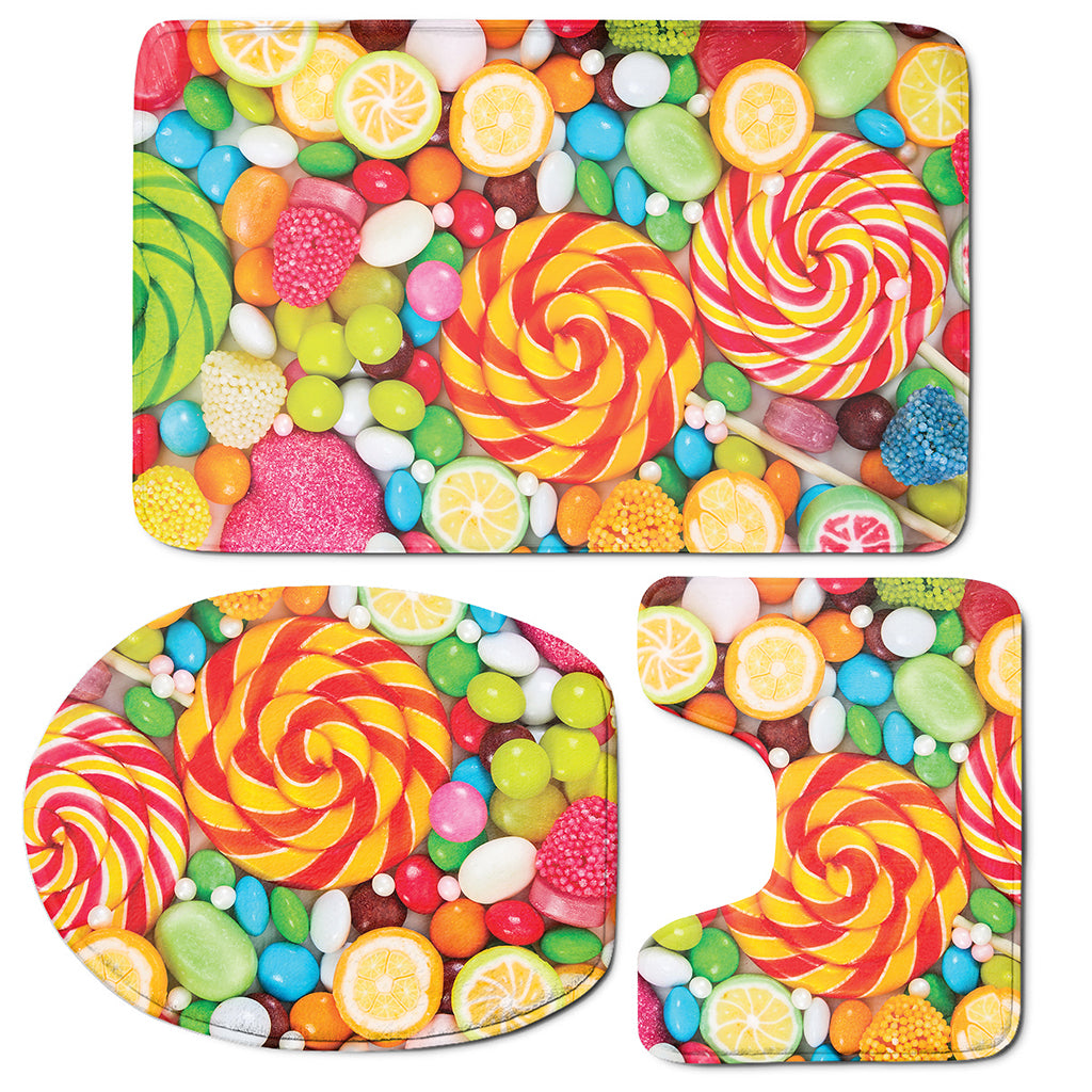 Colorful Lollipop And Candy Print 3 Piece Bath Mat Set