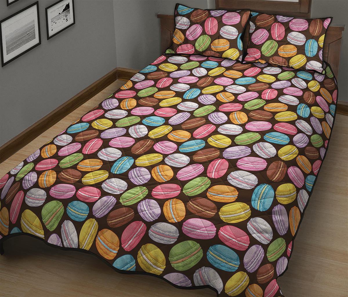 Colorful Macarons Pattern Print Quilt Bed Set