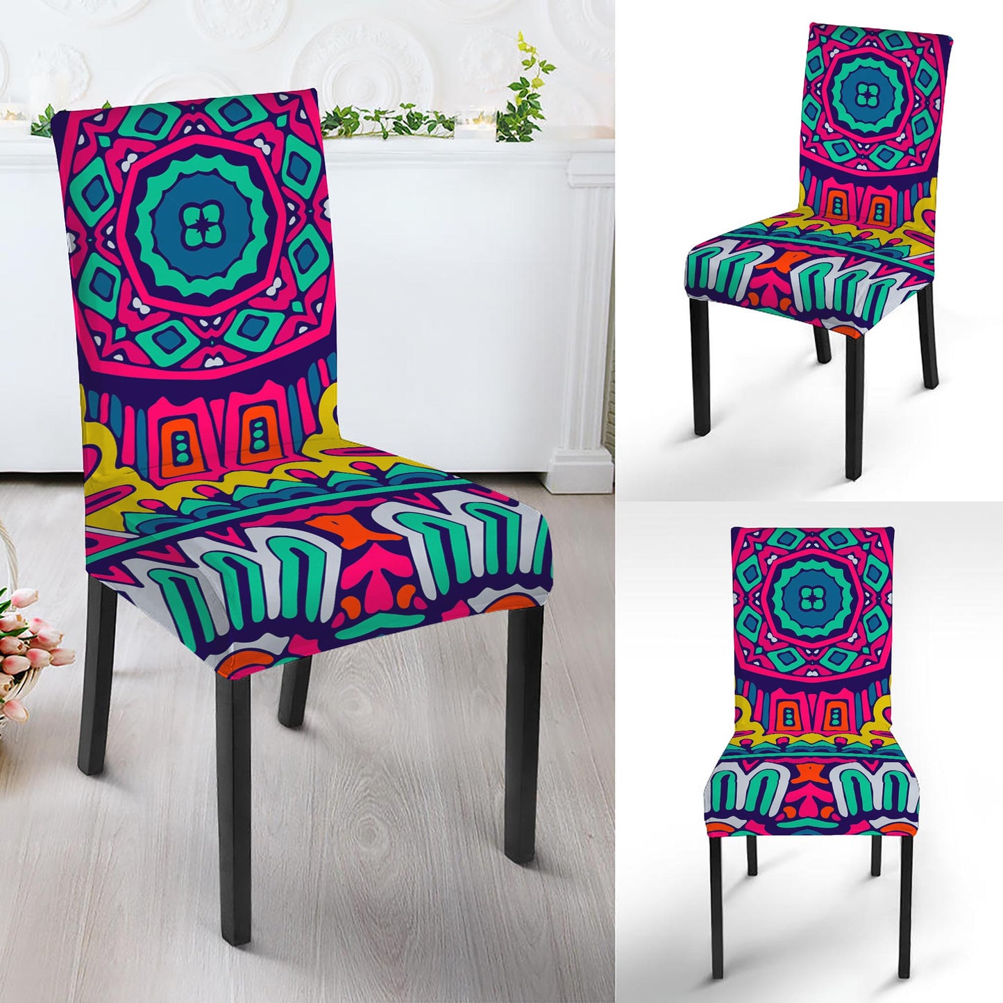 Colorful Mandala Bohemian Pattern Print Dining Chair Slipcover