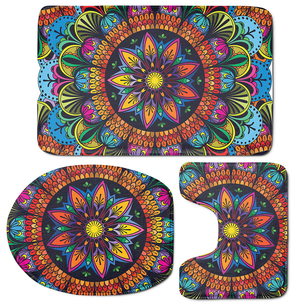 Colorful Mandala Print 3 Piece Bath Mat Set