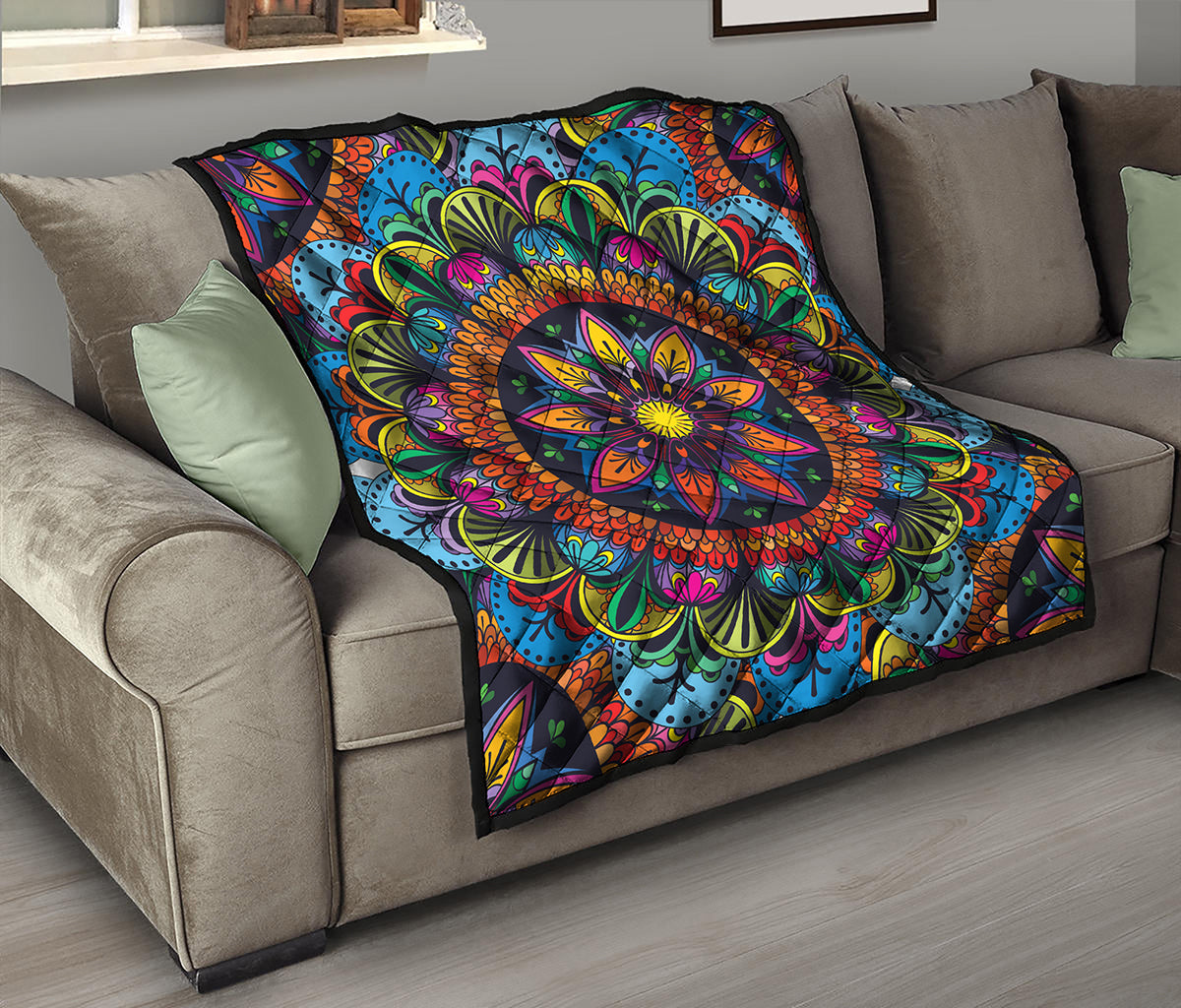Colorful Mandala Print Quilt