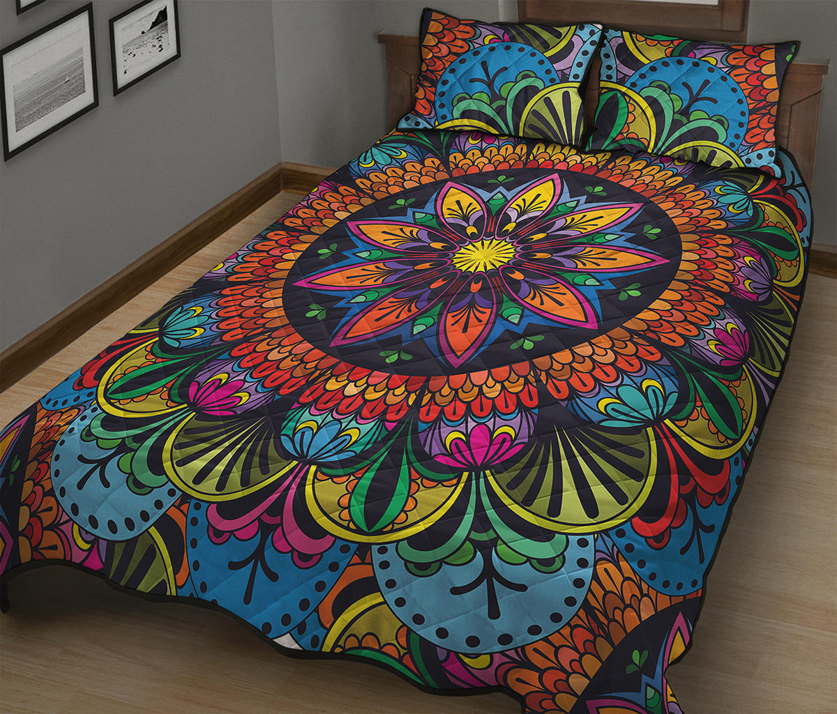 Colorful Mandala Print Quilt Bed Set