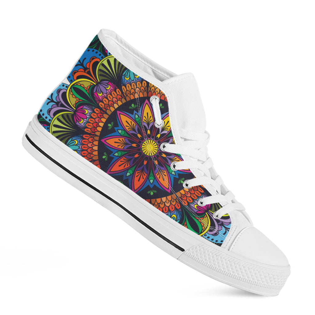 Colorful Mandala Print White High Top Shoes