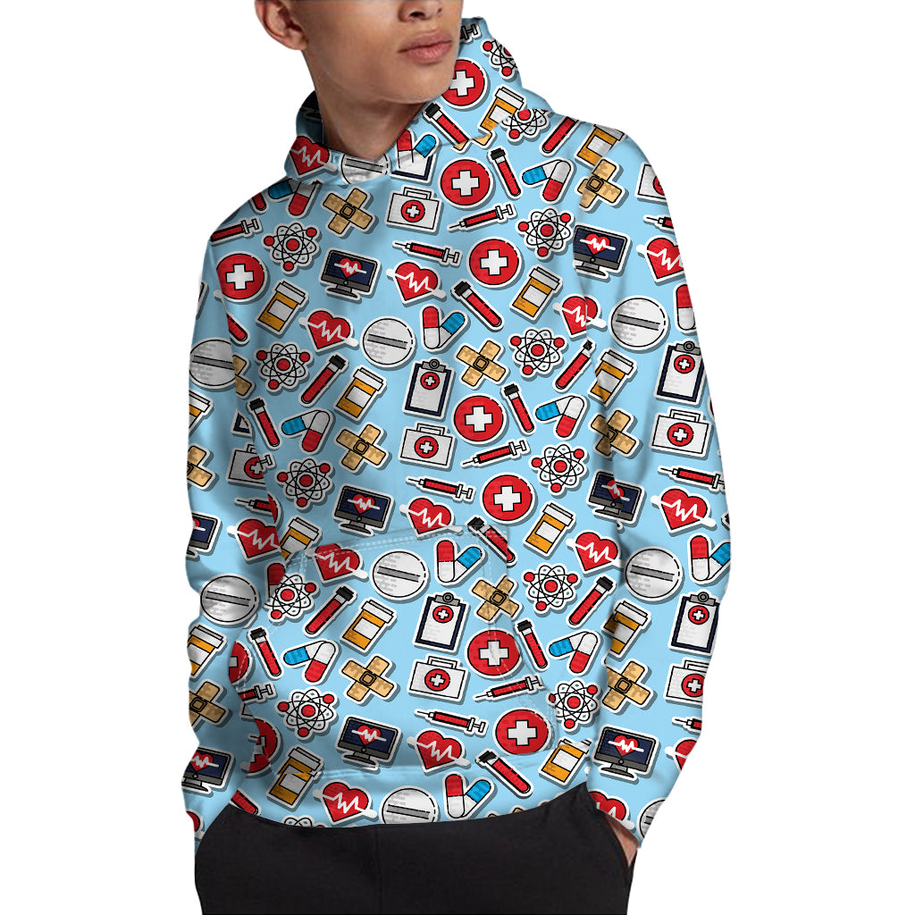 Colorful Medical Pattern Print Pullover Hoodie