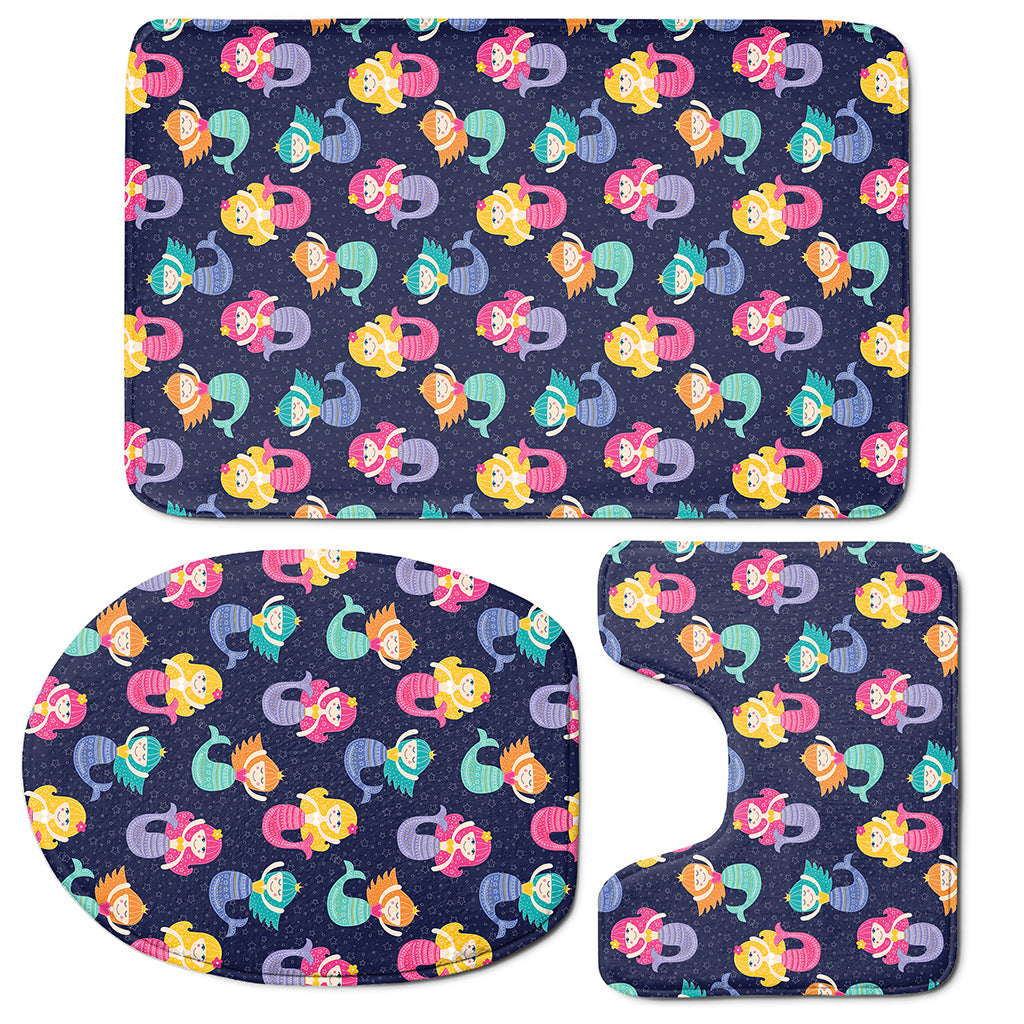 Colorful Mermaid Pattern Print 3 Piece Bath Mat Set