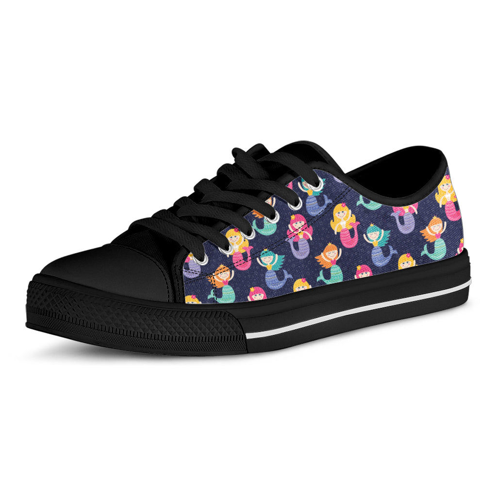 Colorful Mermaid Pattern Print Black Low Top Shoes