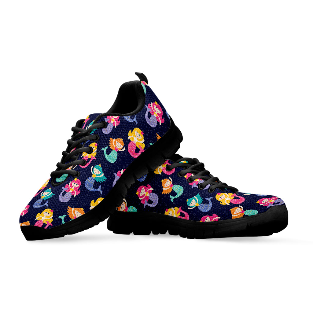 Colorful Mermaid Pattern Print Black Sneakers