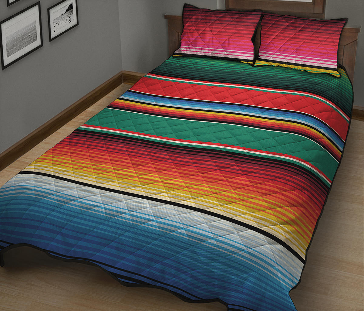 Colorful Mexican Blanket Pattern Print Quilt Bed Set
