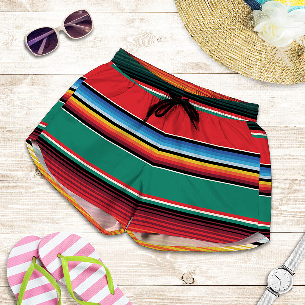 Colorful Mexican Blanket Pattern Print Women's Shorts