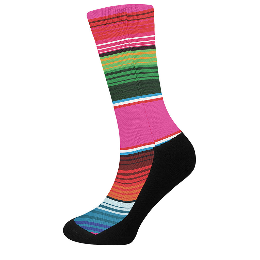 Colorful Mexican Blanket Stripe Print Crew Socks
