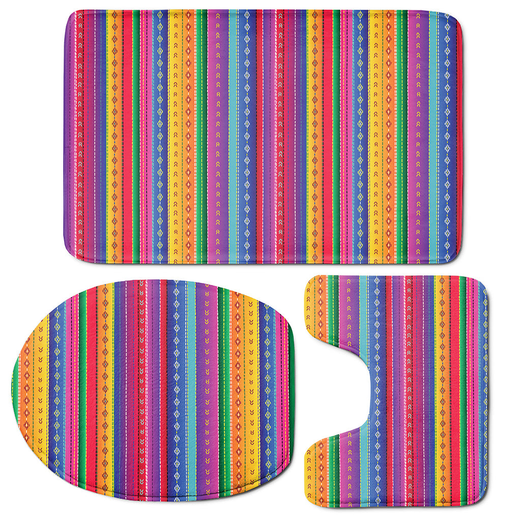 Colorful Mexican Serape Pattern Print 3 Piece Bath Mat Set
