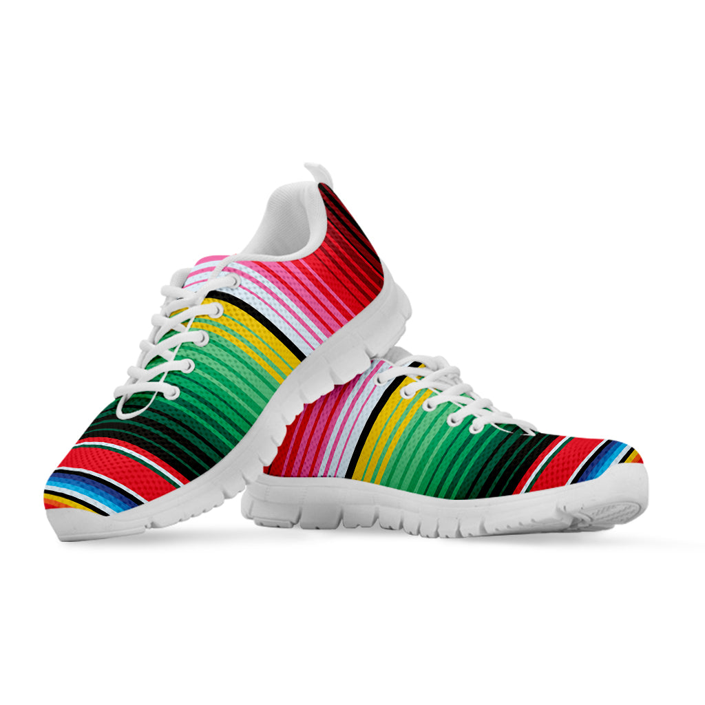 Colorful Mexican Serape Stripe Print White Sneakers