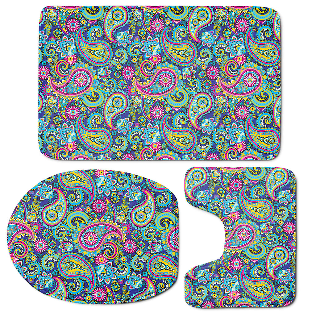 Colorful Paisley Pattern Print 3 Piece Bath Mat Set