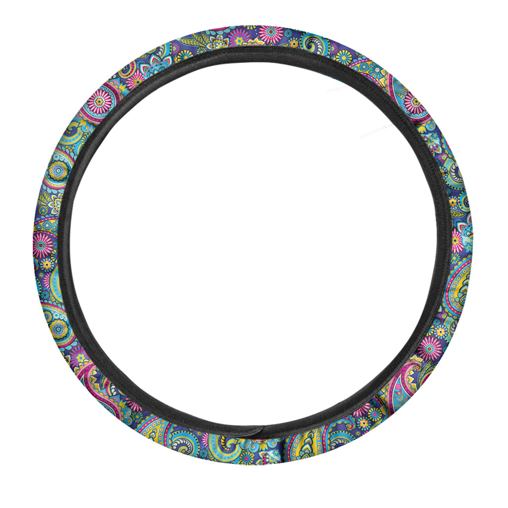 Colorful Paisley Pattern Print Car Steering Wheel Cover