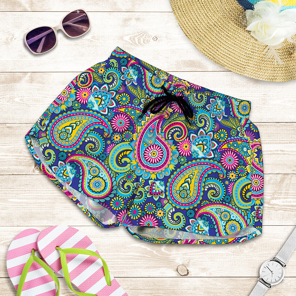 Colorful Paisley Pattern Print Women's Shorts