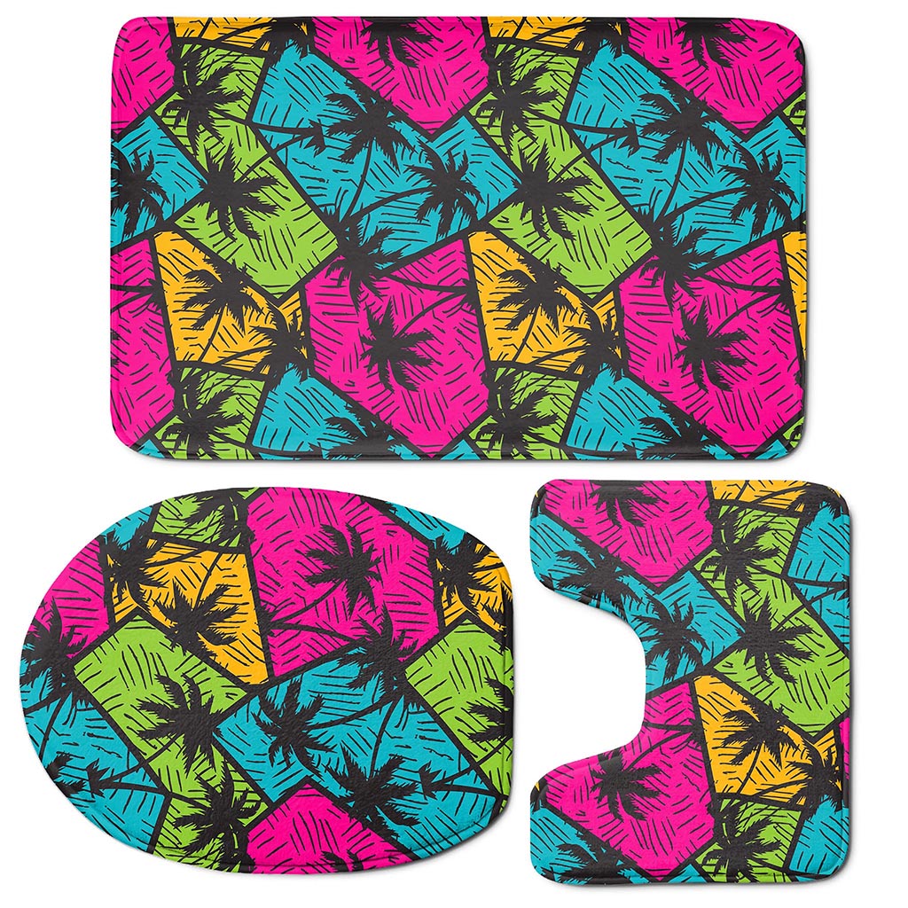 Colorful Palm Tree Pattern Print 3 Piece Bath Mat Set