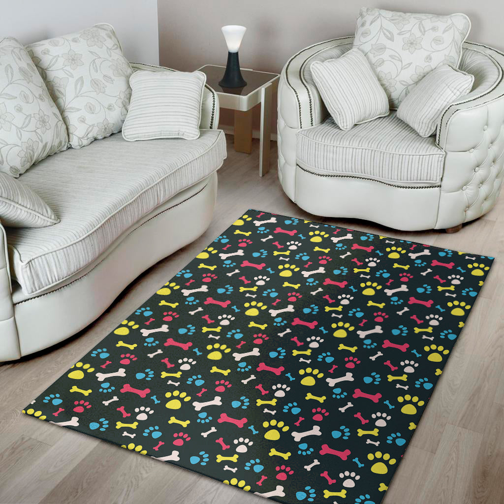 Colorful Paw And Bone Pattern Print Area Rug
