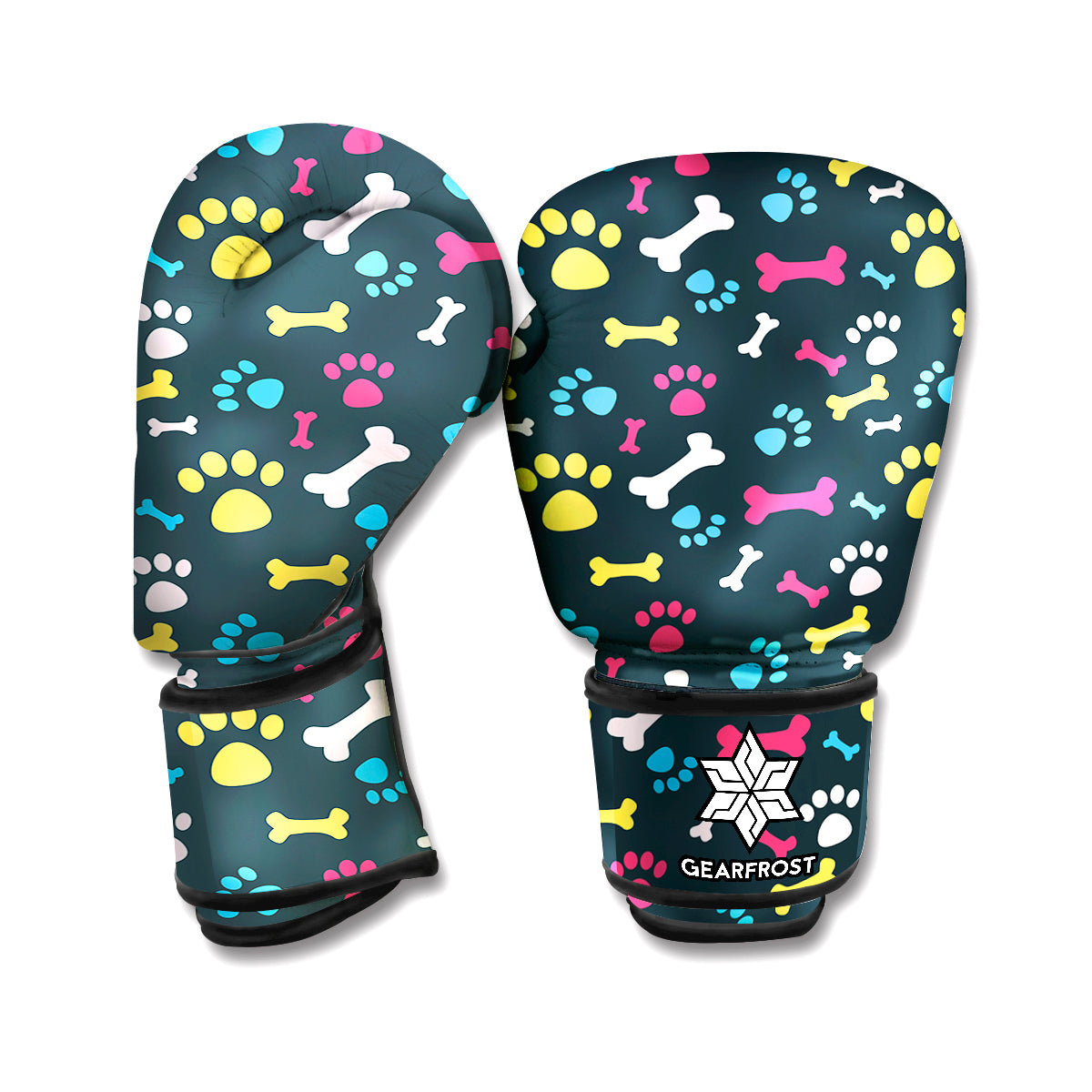 Colorful Paw And Bone Pattern Print Boxing Gloves