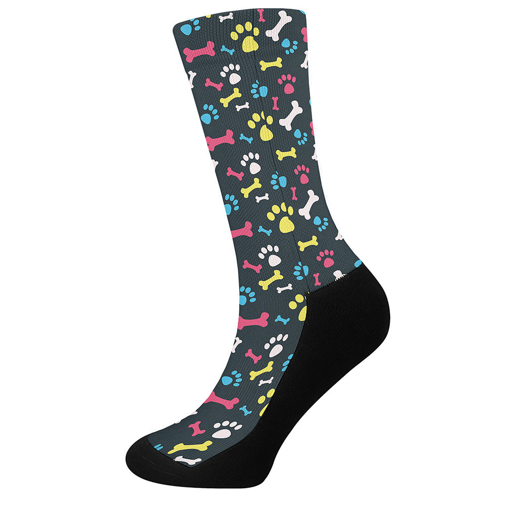 Colorful Paw And Bone Pattern Print Crew Socks