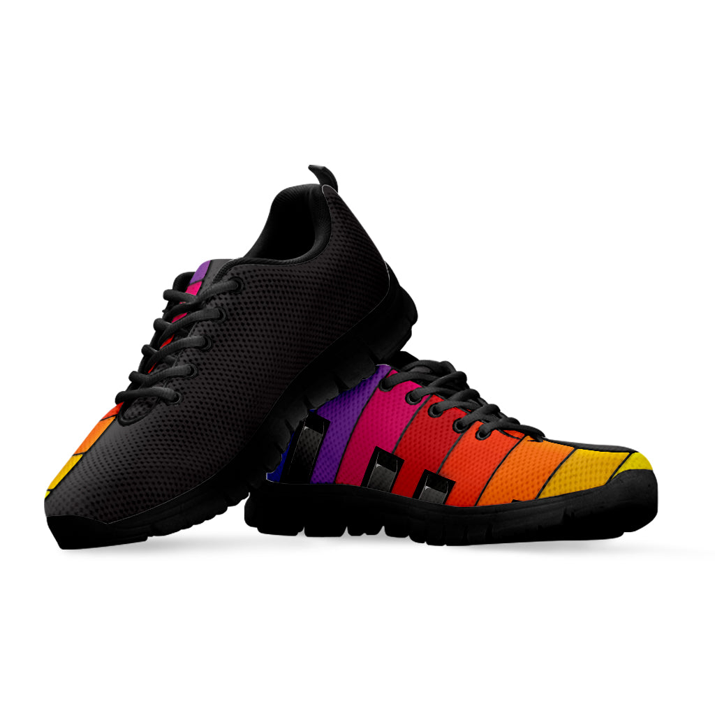 Colorful Piano Keyboard Print Black Sneakers