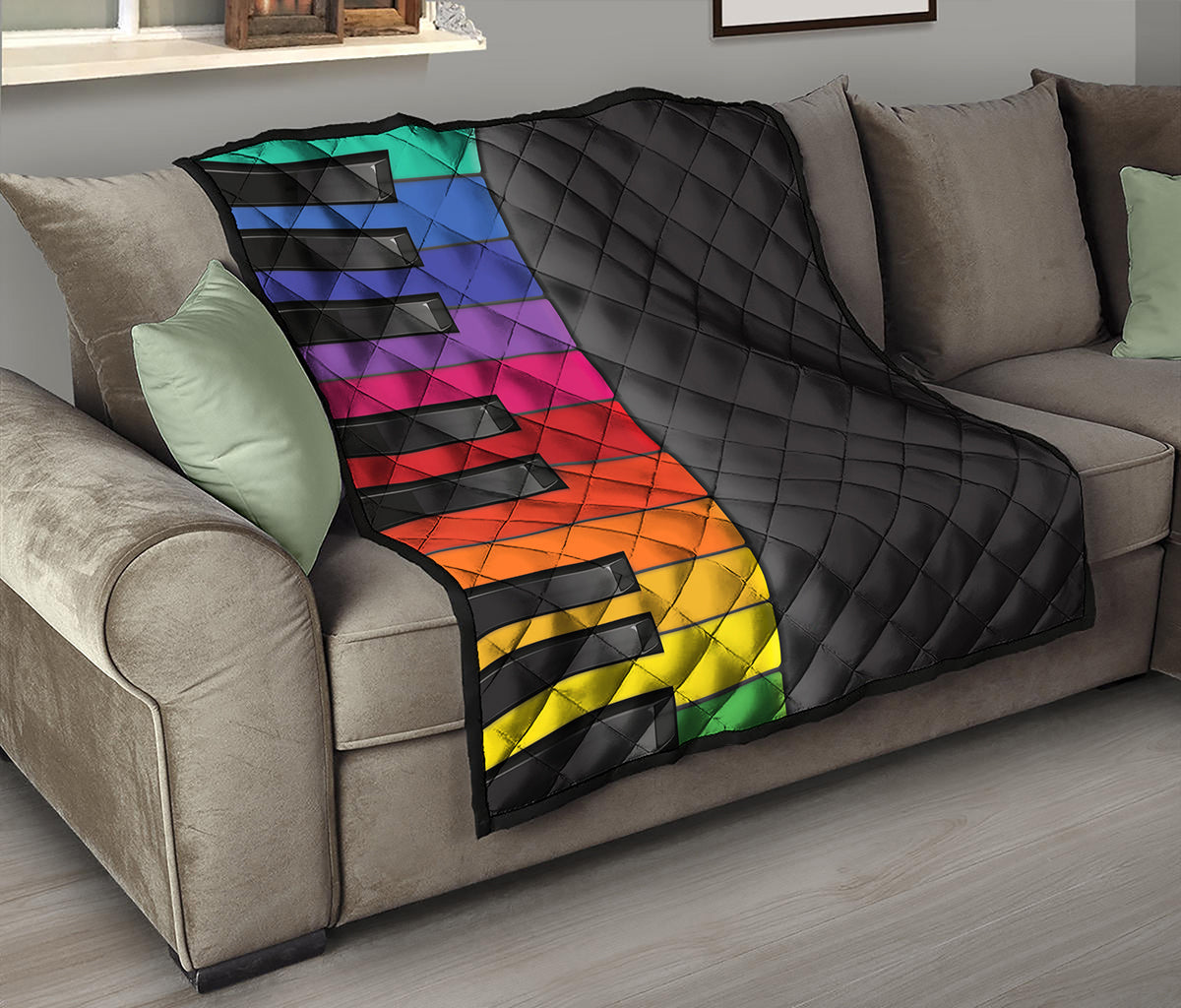 Colorful Piano Keyboard Print Quilt