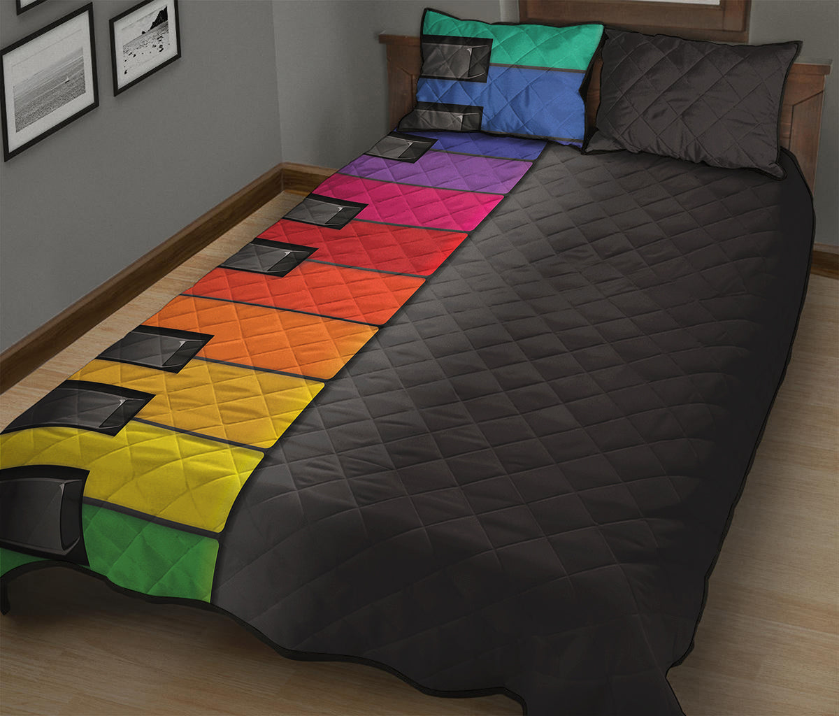 Colorful Piano Keyboard Print Quilt Bed Set