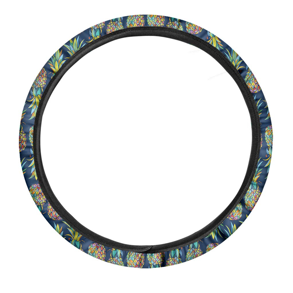Colorful Pineapple Pattern Print Car Steering Wheel Cover