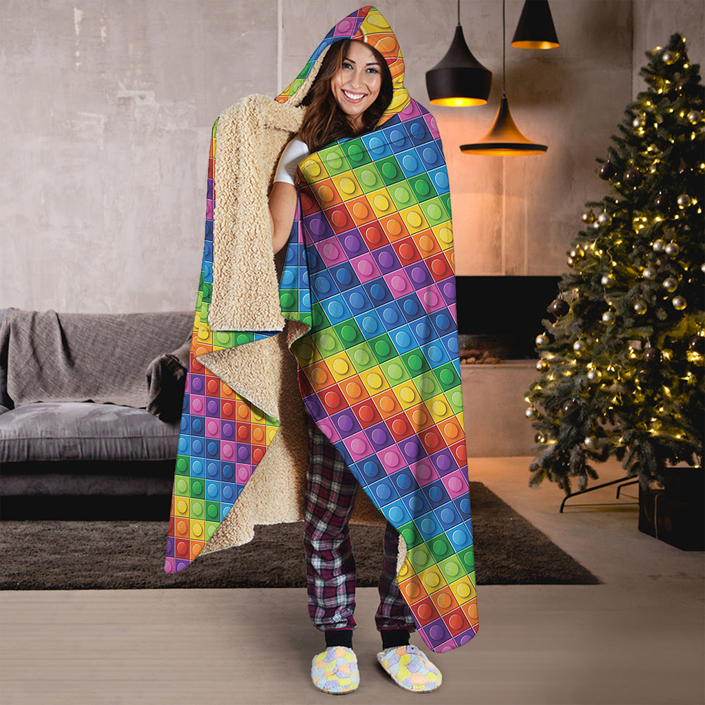Colorful Plastic Building Blocks Print Hooded Blanket