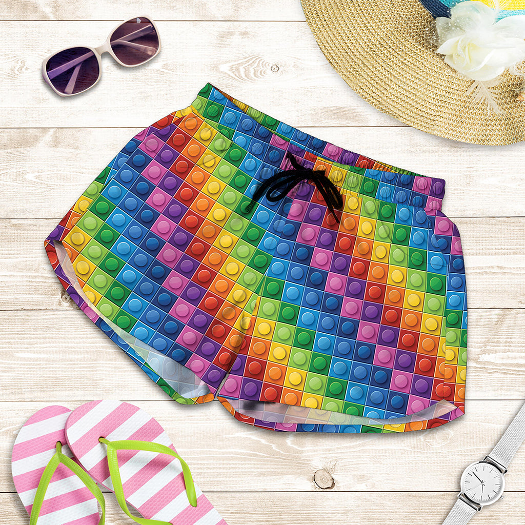 Colorful Plastic Building Blocks Print Women's Shorts