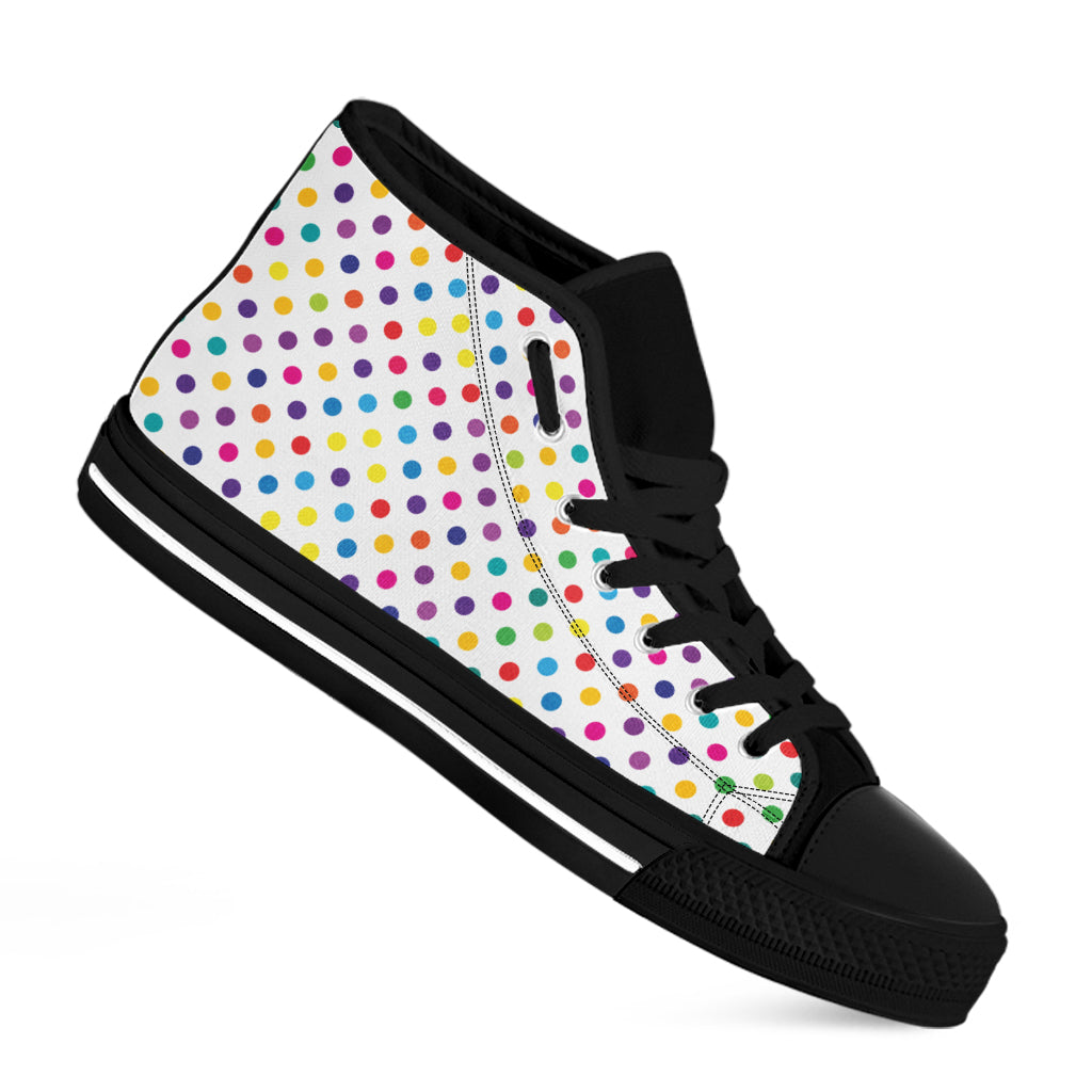 Colorful Polka Dot Pattern Print Black High Top Shoes