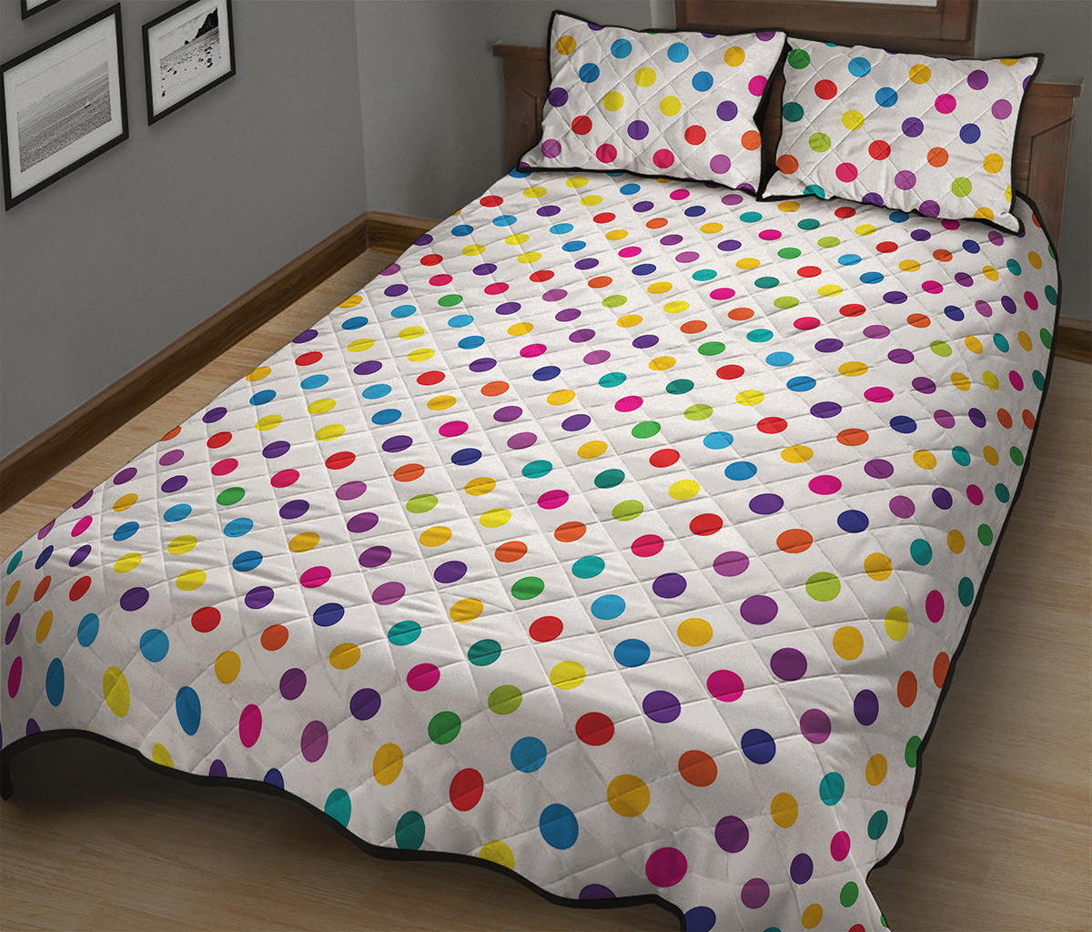 Colorful Polka Dot Pattern Print Quilt Bed Set