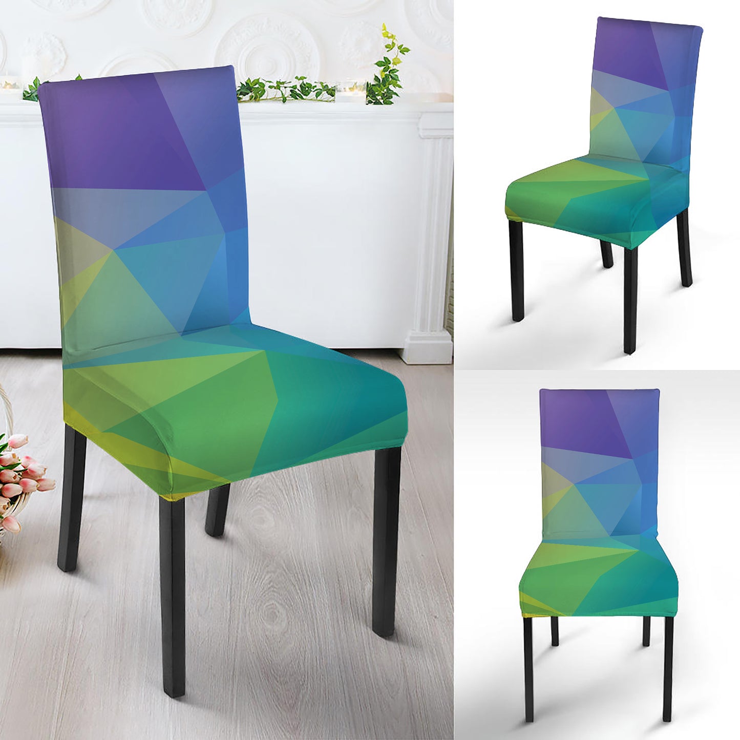Colorful Polygonal Geometric Print Dining Chair Slipcover