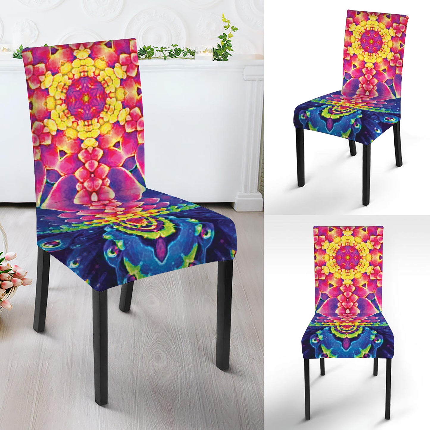 Colorful Psychedelic Kaleidoscope Print Dining Chair Slipcover