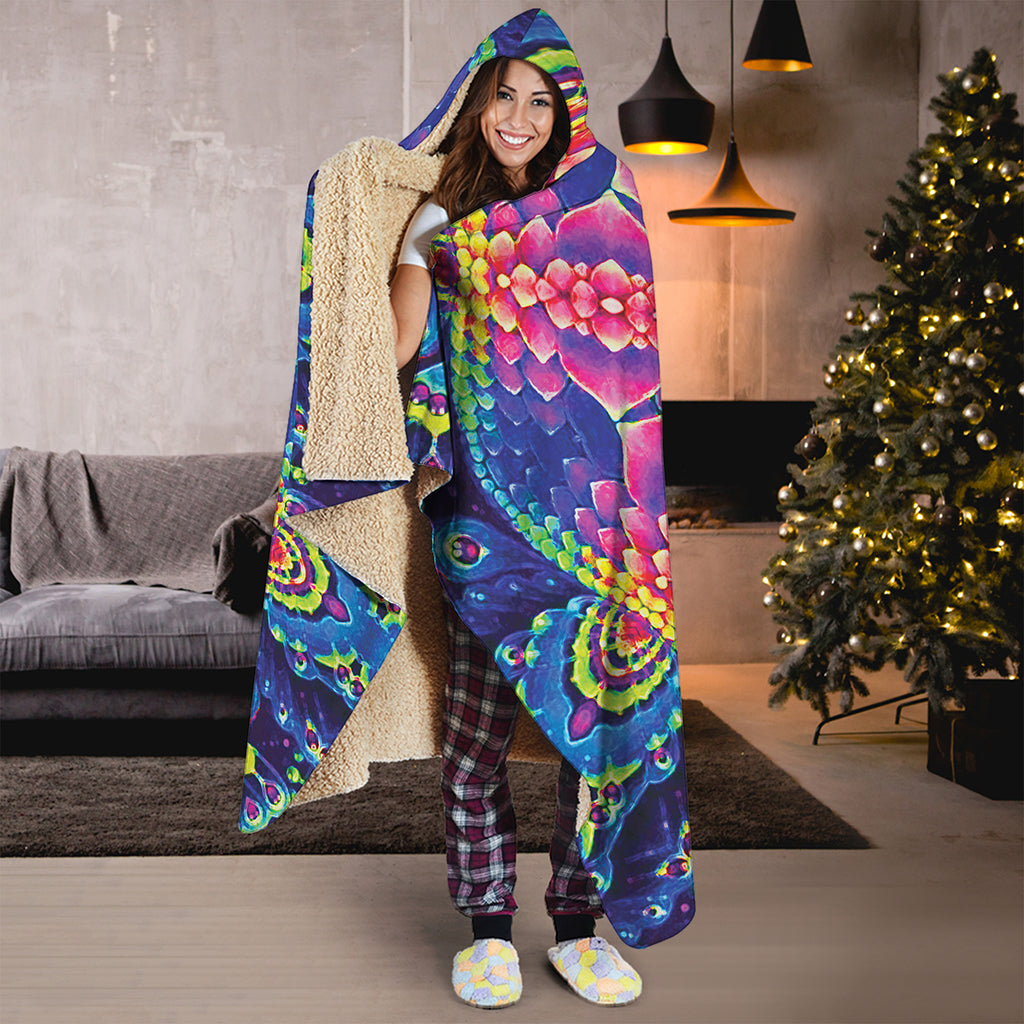 Colorful Psychedelic Kaleidoscope Print Hooded Blanket