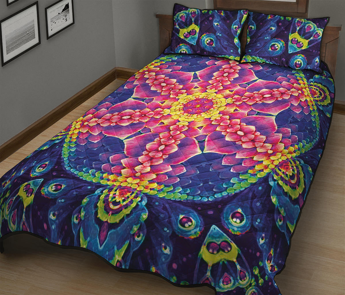 Colorful Psychedelic Kaleidoscope Print Quilt Bed Set