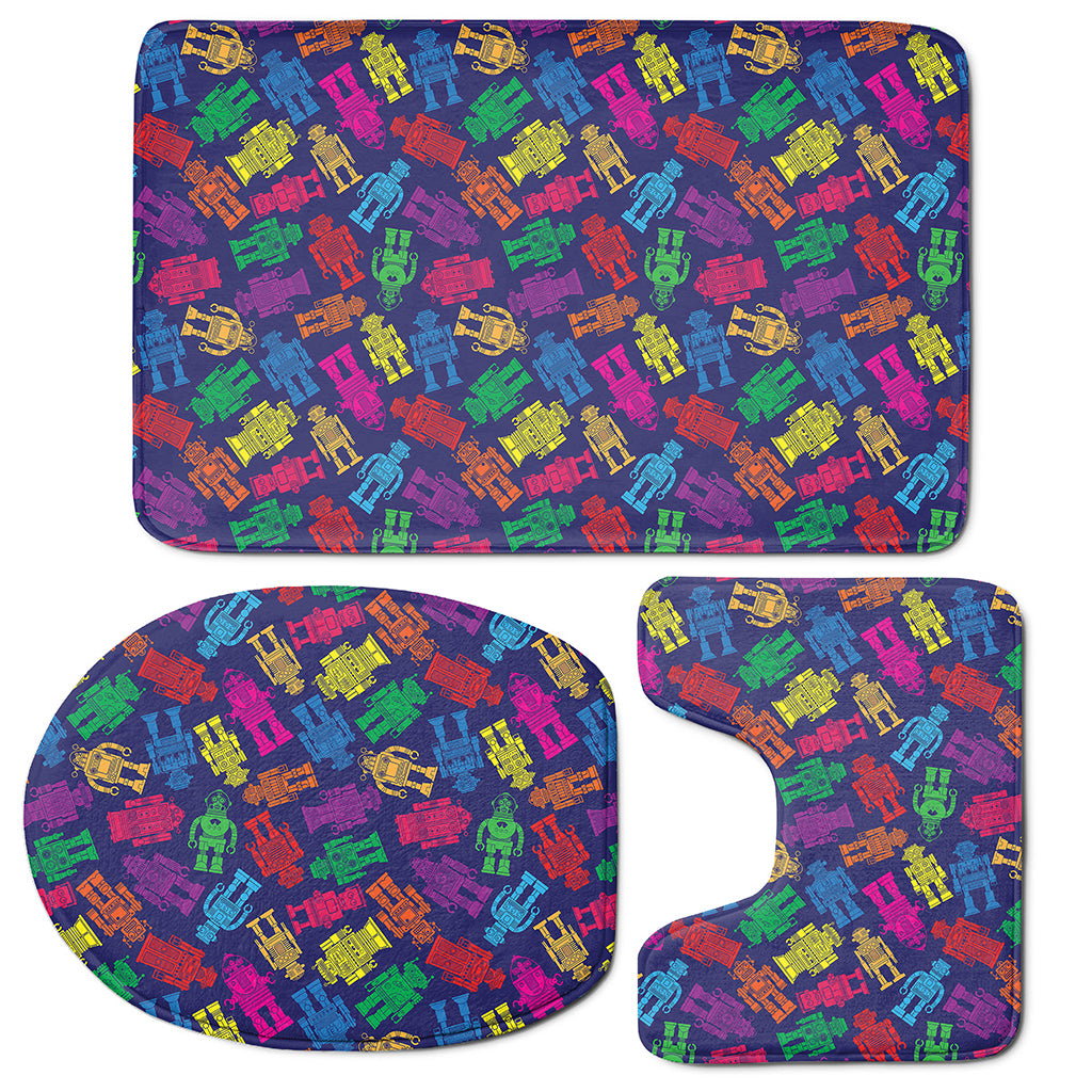 Colorful Robot Pattern Print 3 Piece Bath Mat Set