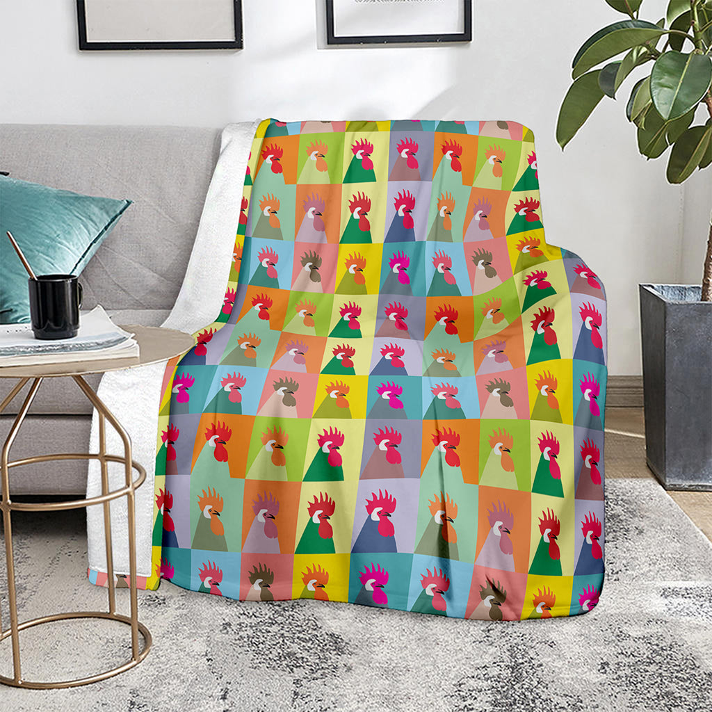 Colorful Rooster Pattern Print Blanket
