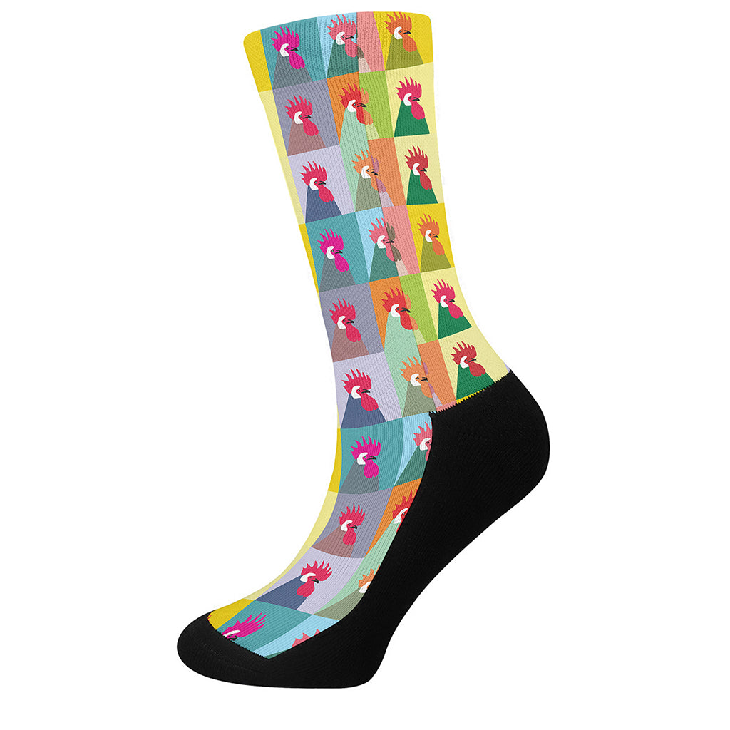 Colorful Rooster Pattern Print Crew Socks