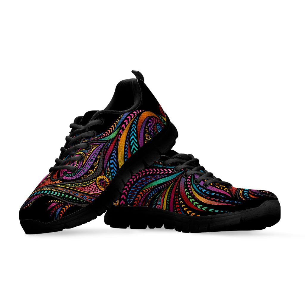 Colorful Rooster Print Black Sneakers