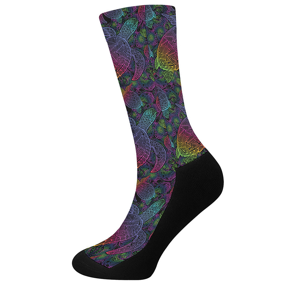Colorful Sea Turtle Pattern Print Crew Socks