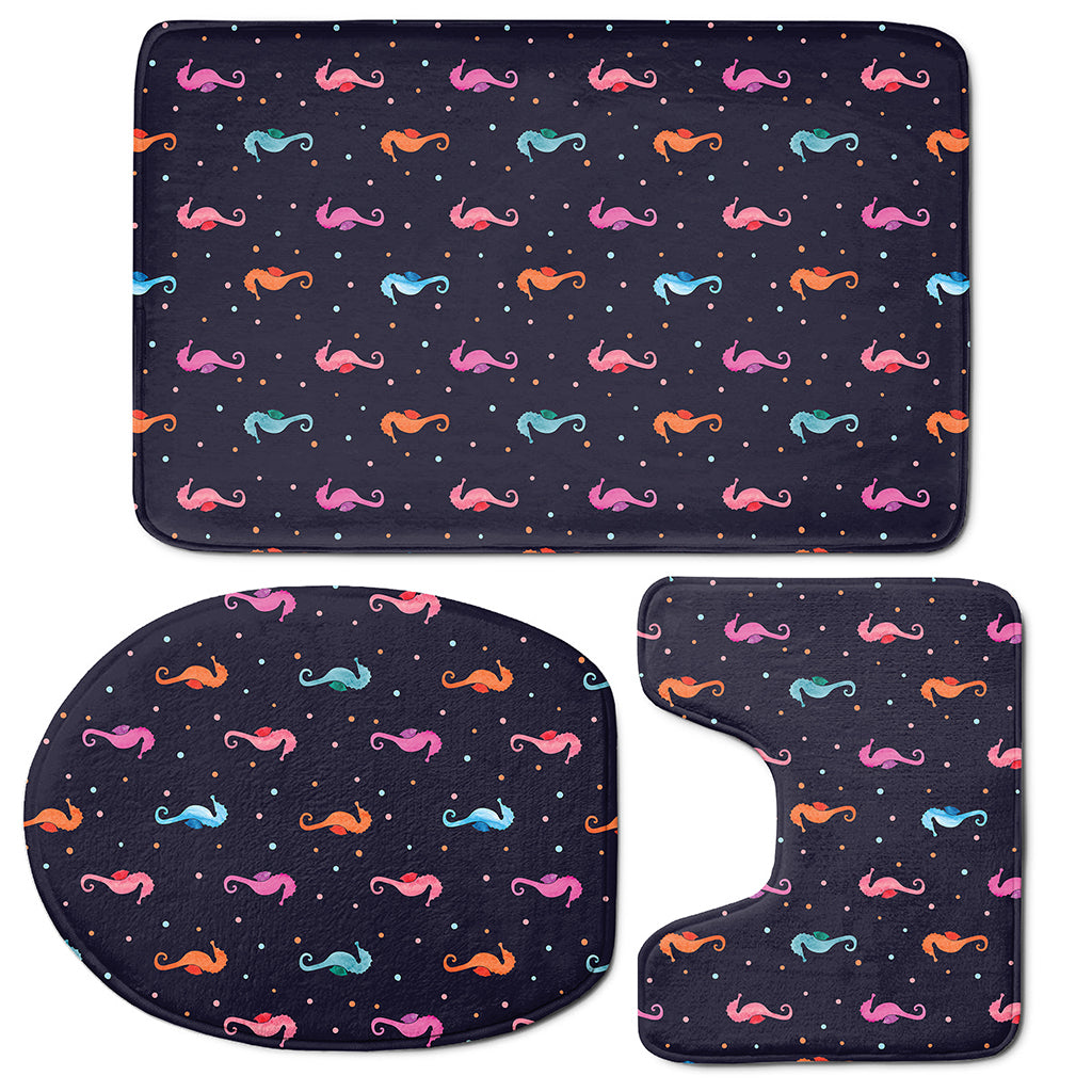 Colorful Seahorse Pattern Print 3 Piece Bath Mat Set